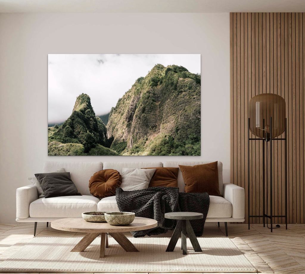 Iao Needle Maui fine art print displayed in a neutral room