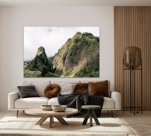 Iao Needle Maui fine art print displayed in a neutral room